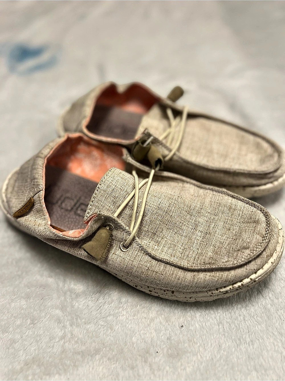 Hey Dude Wendy Chambray Boat Shoes Tan & White US 8